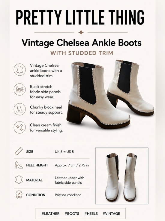 PrettyLittleThing Shoes - PrettyLittleThing Cream Chelsea Boots with Studded Trim